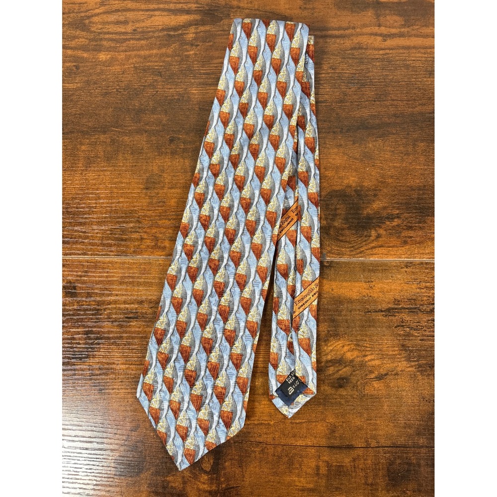Ermenegildo Zegna Men Blue Copper Geometric Silk Tie Made in Italy Disegno Escl
